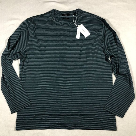 NEW Vince Mens XL Striped Pullover Long Sleeve Shirt Pima Cotton Blue NWT $145